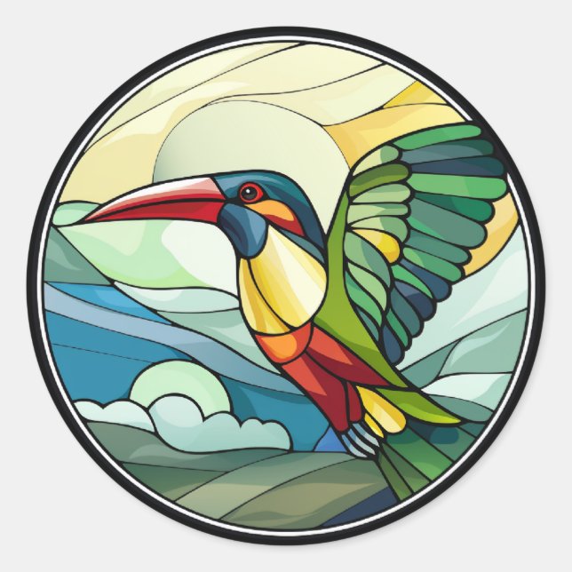 Sweet Stained Glass Toucan Bird Classic Round Sticker (Front)