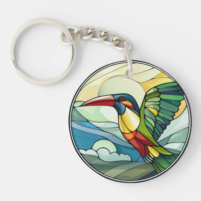 Sweet Stained Glass Toucan Bird Key Ring (Front)
