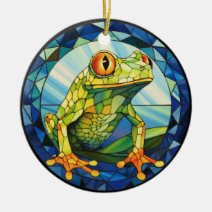Sweet Stained Glass Tree Frog Ceramic Ornament