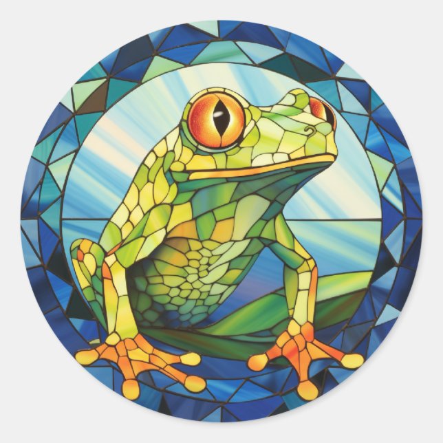 Sweet Stained Glass Tree Frog Classic Round Sticker (Front)