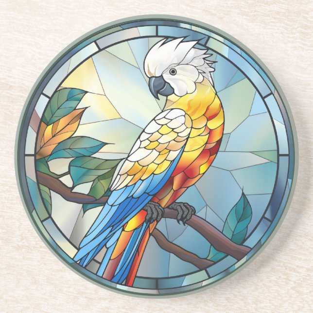 Sweet Stained Glass White Cockatoo Parrot Bird Coaster (Front)