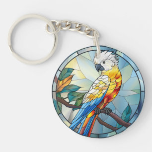 Sweet Stained Glass White Cockatoo Parrot Bird Key Ring