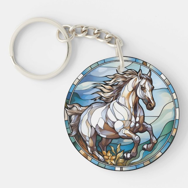 Sweet Stained Glass White Horse Key Ring (Front)