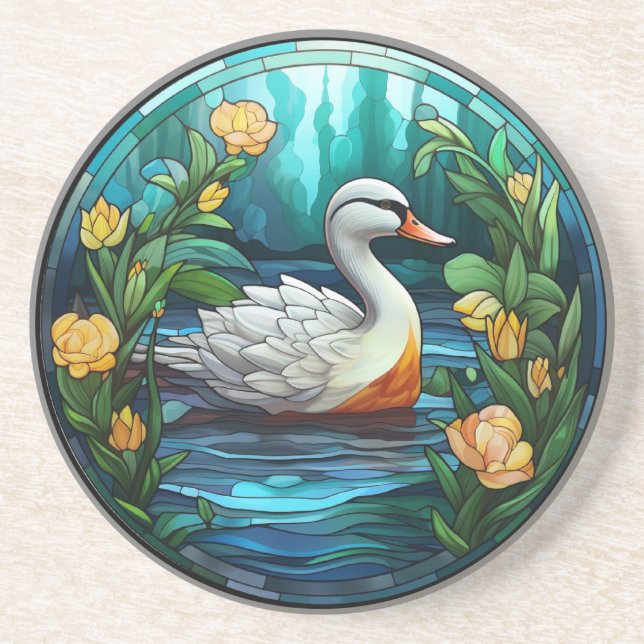 Sweet Stained Glass Wild Ducks Coaster (Front)