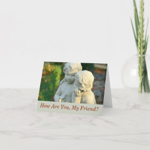 SWEET STONE CHERUBS IN GARDEN SETTING/FRIENDSHIP CARD