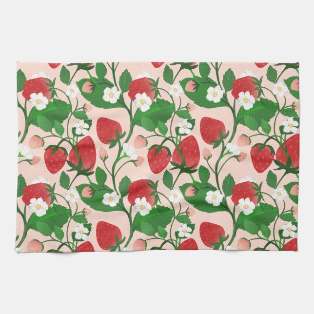 Sweet Strawberries and Blossoms Tea Towel (Horizontal)