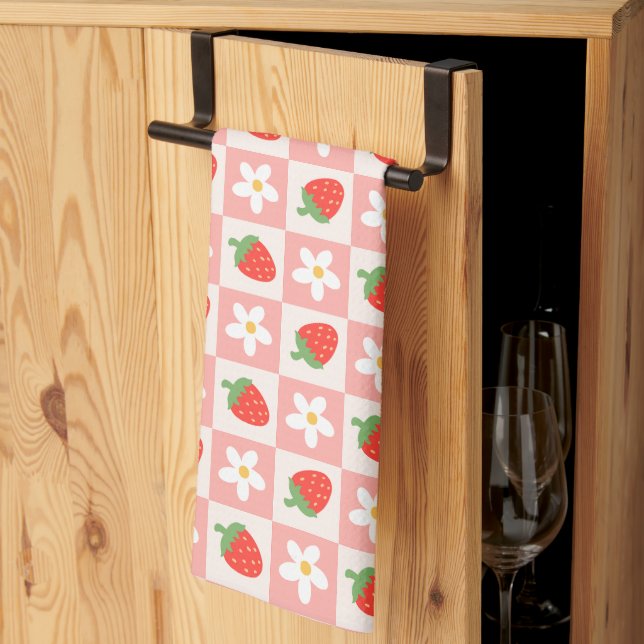 Sweet Strawberries & Flowers Kitchen Towel (Thirds Fold)