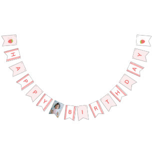 Sweet Strawberries Girl Happy Birthday Photo Bunting