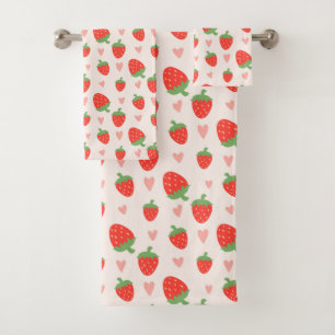 Sweet Strawberries & Hearts Bath Towel Set