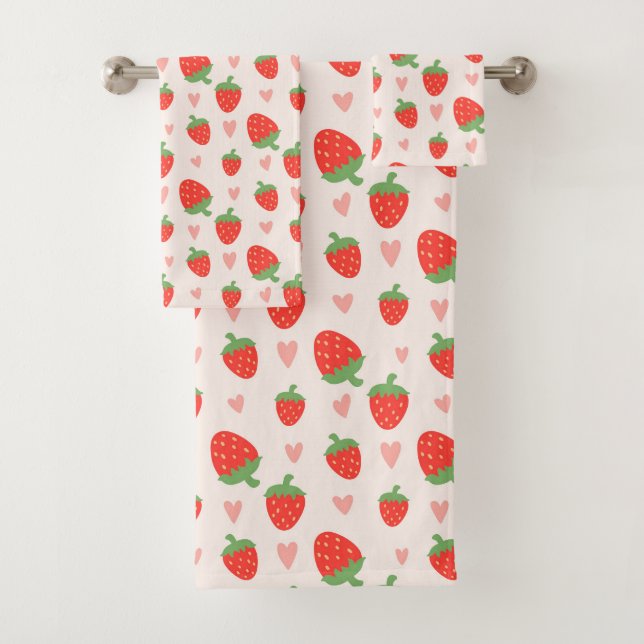 Sweet Strawberries & Hearts Bath Towel Set (Insitu)