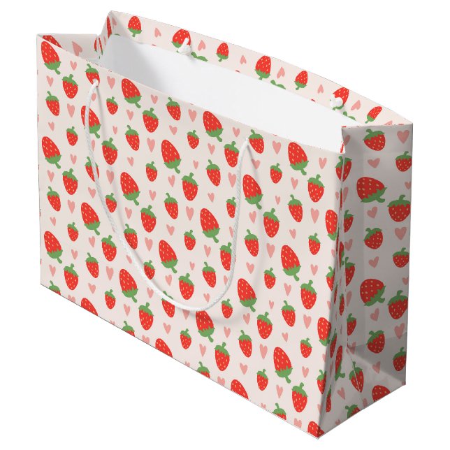 Sweet Strawberries & Hearts Large Gift Bag (Back Angled)