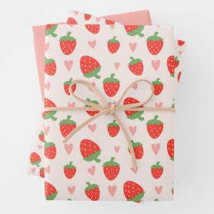Sweet Strawberries & Hearts Wrapping Paper Set