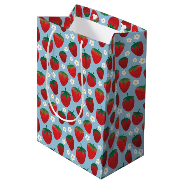 Sweet Strawberries Pattern Medium Gift Bag (Back Angled)