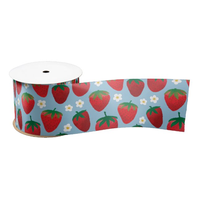 Sweet Strawberries Pattern Satin Ribbon (Spool)