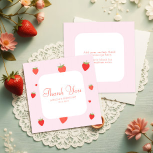 Sweet Strawberries Pink Girly Budget Thank You Card