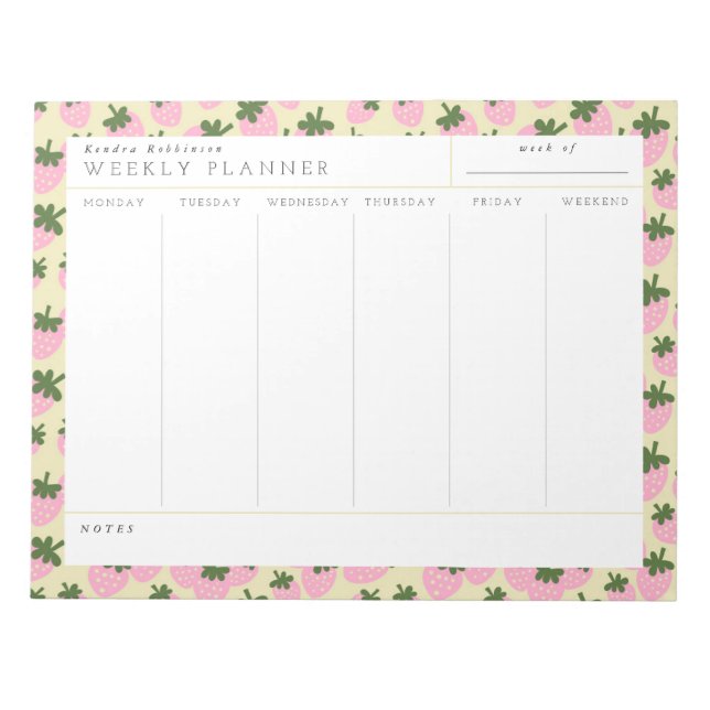 Sweet Strawberries Weekly Planner Notepad (Front)