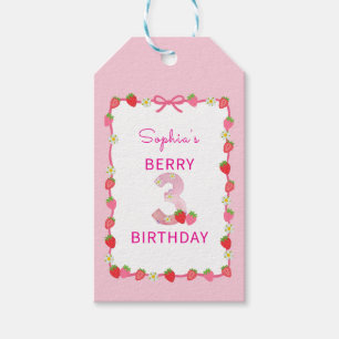 Sweet Strawberry 3rd Birthday Invitation Gift Tags