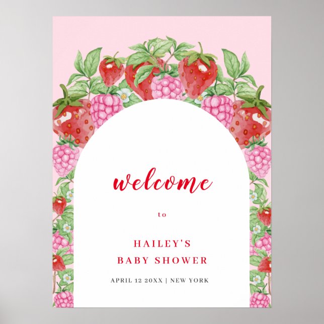 Sweet Strawberry Arch Welcome Baby Shower Poster (Front)