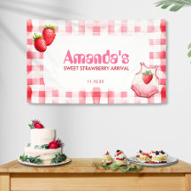 Sweet Strawberry Arrival Gingham Baby Shower Pink 