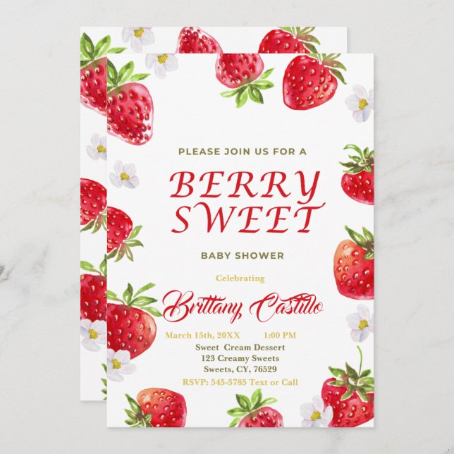 Sweet Strawberry Baby Shower  Invitation (Front/Back)