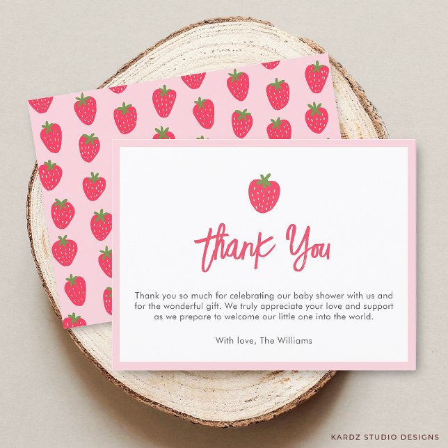Sweet Strawberry Baby Shower Thank You Card (The front and back of the card are shown in 3.5 x 5 in. Choose size, paper, and corner style.)