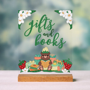 Sweet Strawberry Bear Gifts Books Baby Shower Acrylic Sign