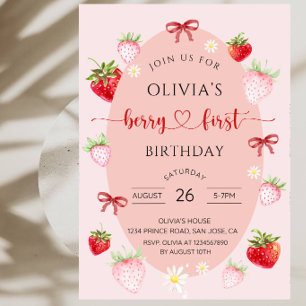 Sweet Strawberry Berry 1st Birthday for Girls  Invitation