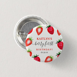 Sweet Strawberry Berry First 1st Birthday 3 Cm Round Badge