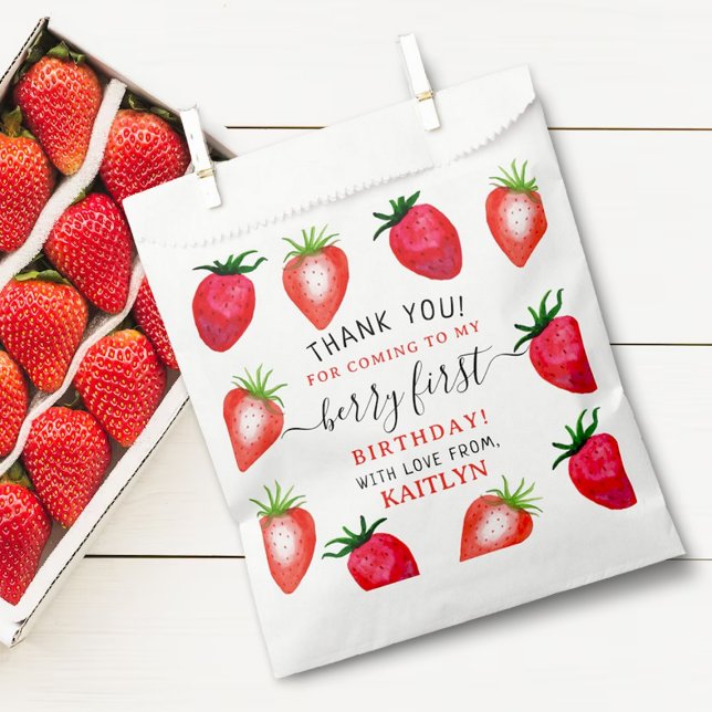 Sweet Strawberry Berry First 1st Birthday Favour Bag (Creator Uploaded)
