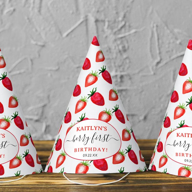 Sweet Strawberry Berry First 1st Birthday Party Hat (Creator Uploaded)
