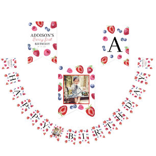 Sweet Strawberry Berry First 1st Birthday Photo  Bunting