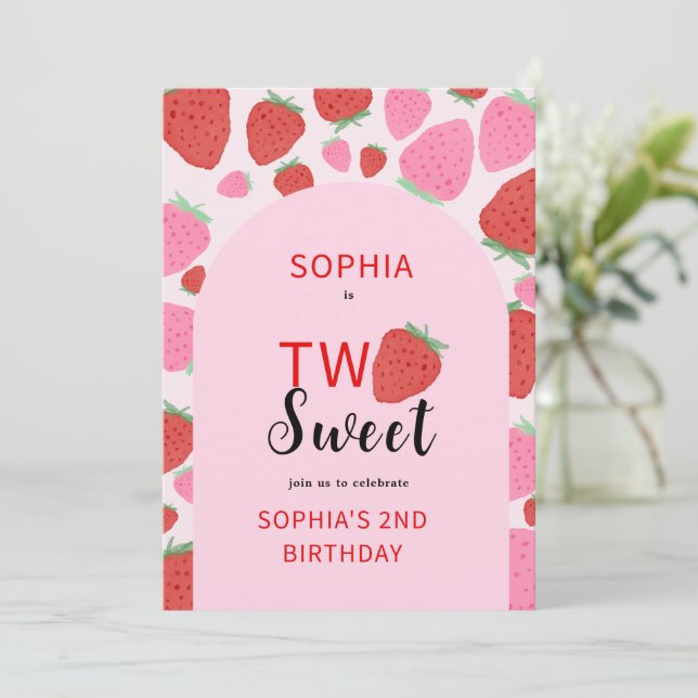 Sweet Strawberry Birthday Invitation (Standing Front)
