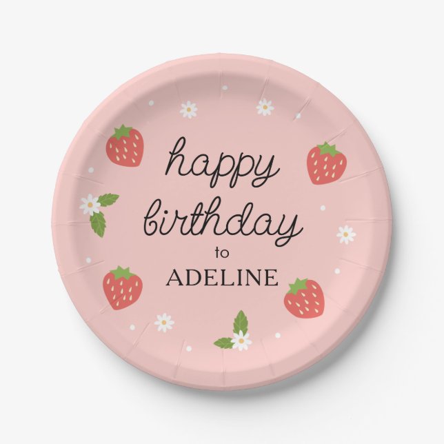 Sweet Strawberry Birthday Party Paper Plate (Front)