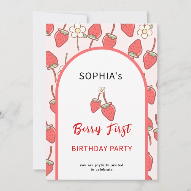 Sweet Strawberry & Blossom Invitation (Front)