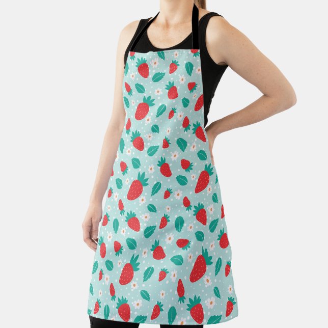Sweet Strawberry Blossom Pattern on Teal Apron (Insitu)