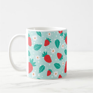 Sweet Strawberry Blossom Pattern on Teal Coffee Mug