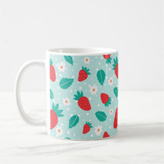 Sweet Strawberry Blossom Pattern on Teal Coffee Mug