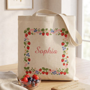Sweet Strawberry Blueberry Wreath Cottagecore Tote Bag