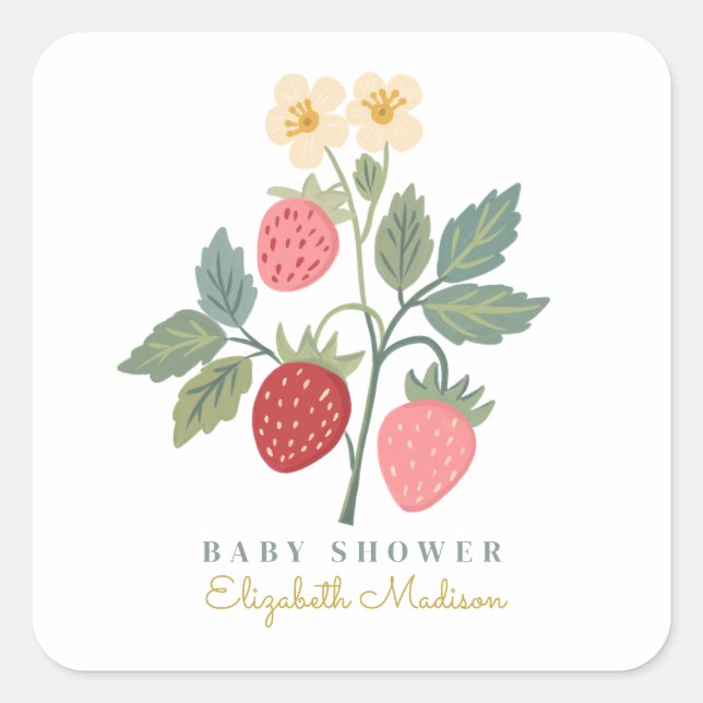 Sweet Strawberry Bouquet Baby Shower Square Sticker (Front)