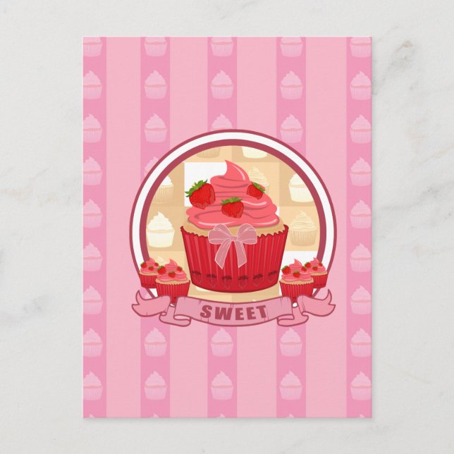 Sweet Strawberry Cupcake  Postcard (Front)