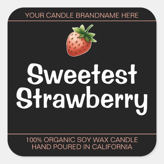 Sweet Strawberry Cute Symbol Candles Labels Black (Front)