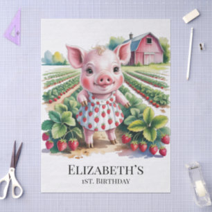 Sweet Strawberry Farm Pig Girl 1st. Birthday Party Tissue Paper