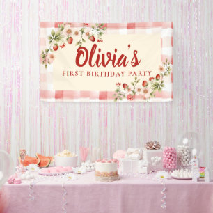 Sweet Strawberry Floral Birthday Party Banner