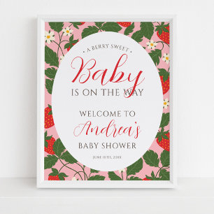 Sweet Strawberry Floral Girl Baby Shower Welcome Poster