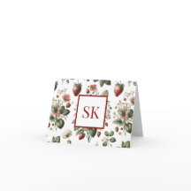 Sweet Strawberry & Floral Pattern Custom Monogram