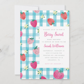 Sweet Strawberry Gingham Baby Shower Invitation