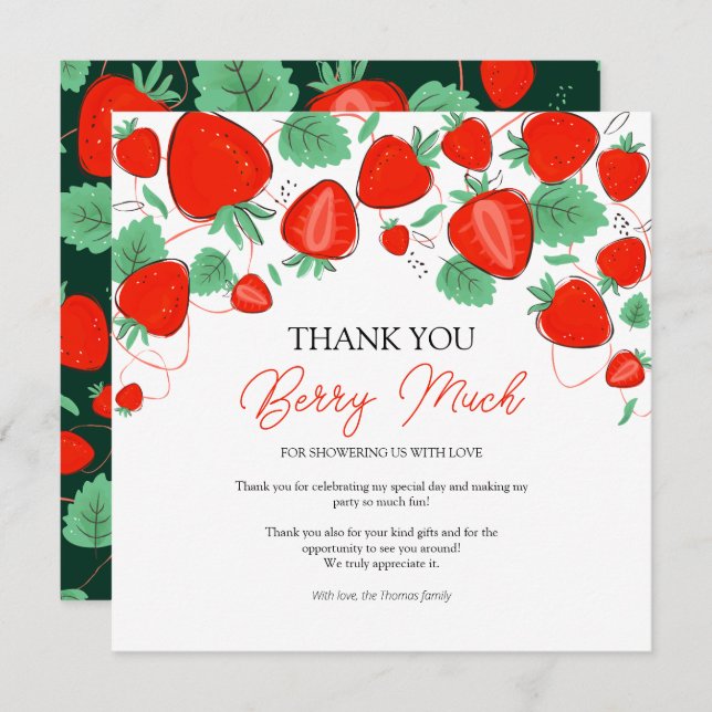 Sweet Strawberry Girl Baby Shower Thank You Card (Front/Back)
