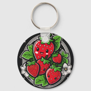Sweet Strawberry Happy Key Ring