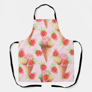 Sweet Strawberry Ice Cream Watercolor  Apro Apron