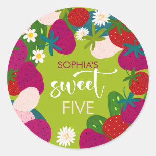 Sweet strawberry kids birthday classic round sticker